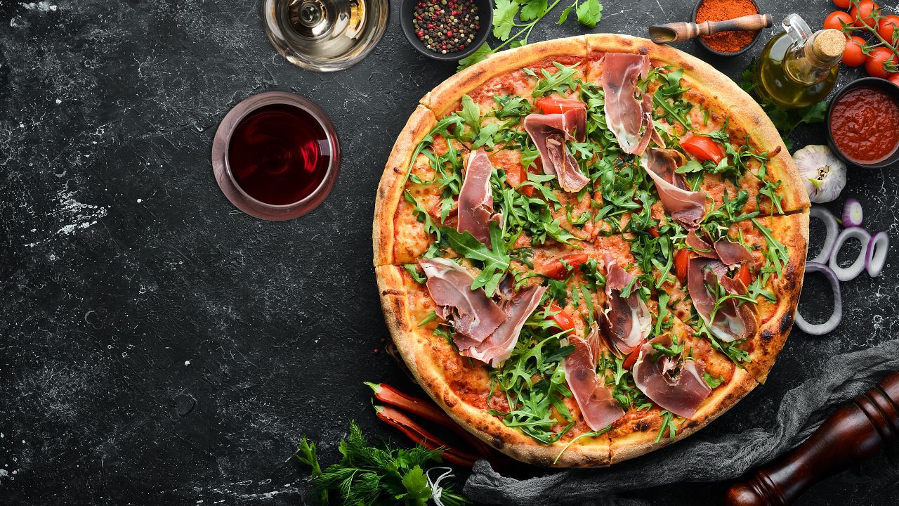 Gourmet Pizza with Wine