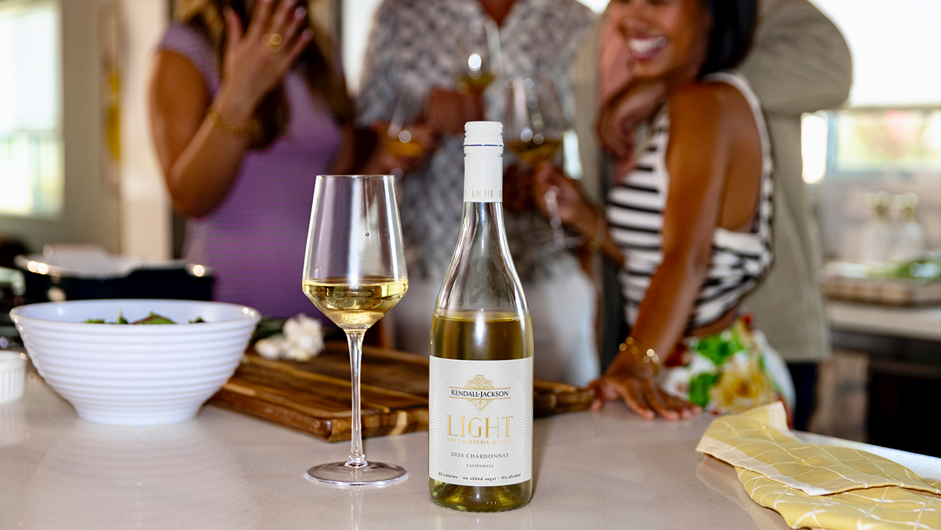 The Kendall-Jackson Light Chardonnay on kitchen counter